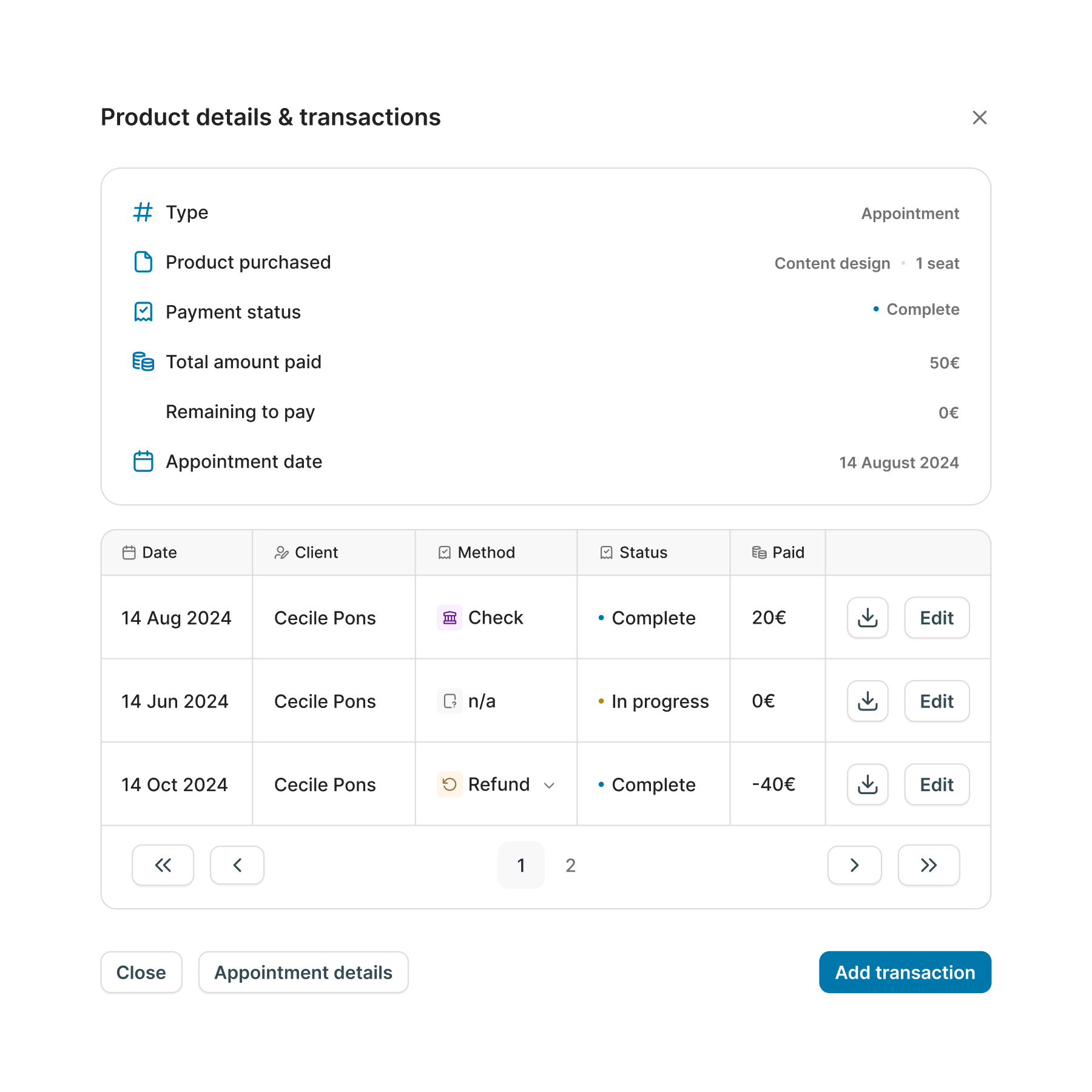 Transaction history project preview